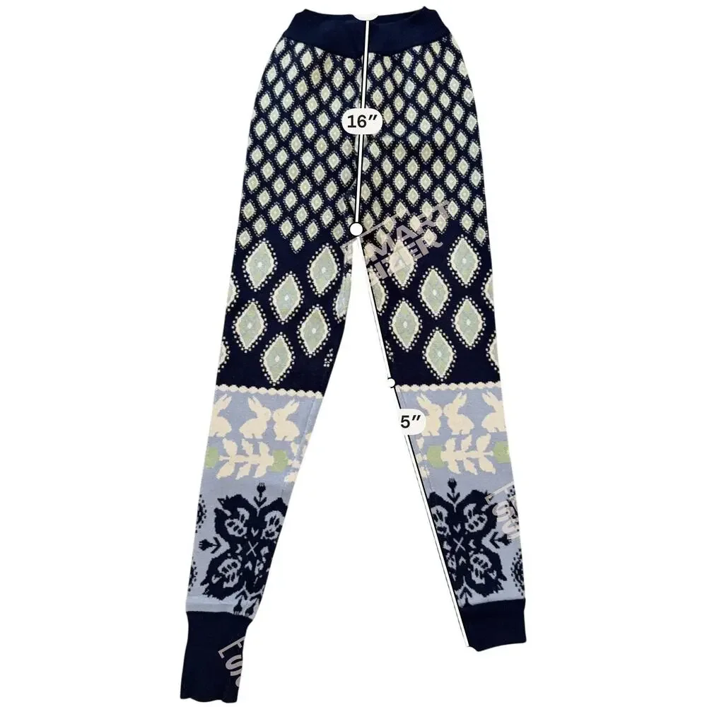 Free People Snow Bunny Knit SET Cardigan & Leggings XS Blue Lounge Nordic Indie